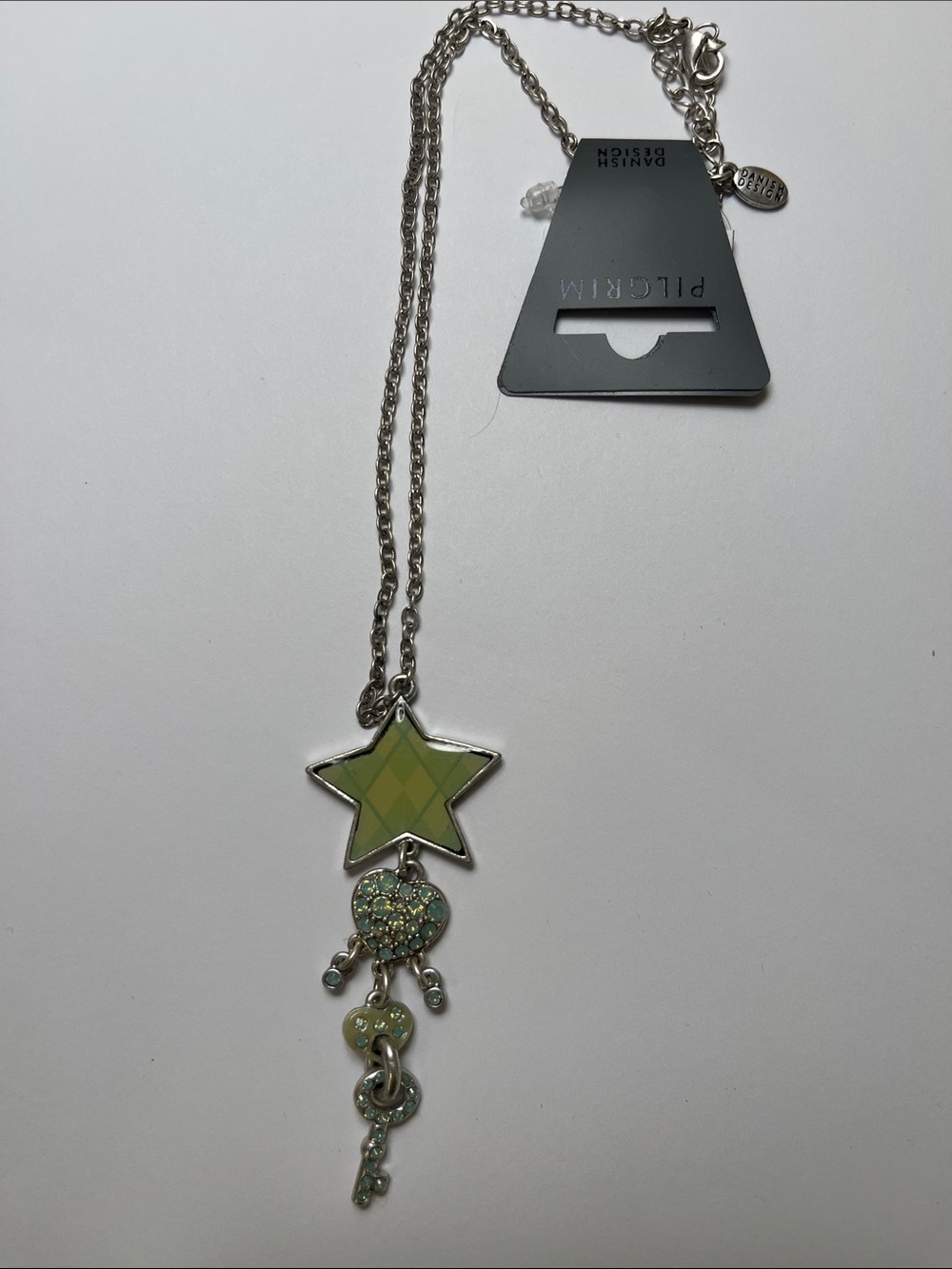 Pilgrim Lime Green Star & Charm Drop Necklace